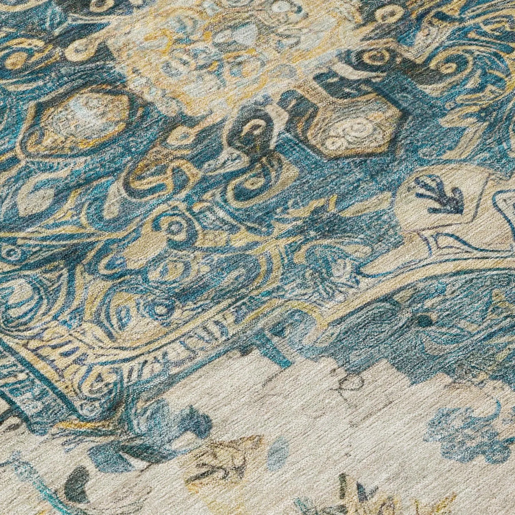 3' X 5' Teal Blue And Graphite Floral Medallion Washable Indoor Outdoor Area Rug Homeroots Outdoor